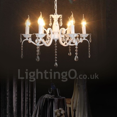 6 Licht Kristall Rustikal Retro Vintage Weiß Anhänger Kerze Kronleuchter 6 Licht Kristall Rustikal Retro Vintage Weiß Anhänger Kerze Kronleuchter