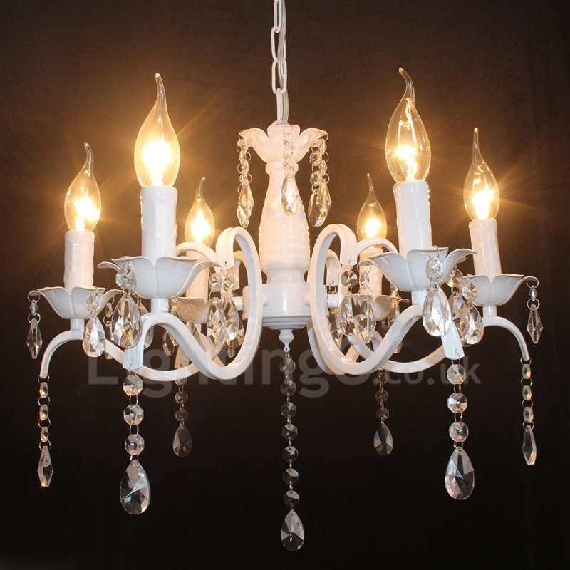 6 Licht Kristall Rustikal Retro Vintage Weiß Anhänger Kerze Kronleuchter