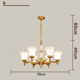 Luxuriöser rustikaler Retro-Kerzenleuchter aus reinem Messing im Vintage-Stil mit Steinanhänger und Glasschirmen