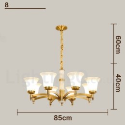 Luxuriöser rustikaler Retro-Kerzenleuchter aus reinem Messing im Vintage-Stil mit Steinanhänger und Glasschirmen
