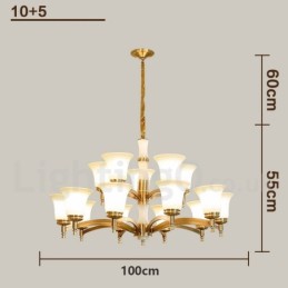 Luxuriöser rustikaler Retro-Kerzenleuchter aus reinem Messing im Vintage-Stil mit Steinanhänger und Glasschirmen