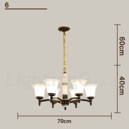 Luxuriöser rustikaler Retro-Kerzenleuchter aus reinem Messing im Vintage-Stil mit Steinanhänger und Glasschirmen