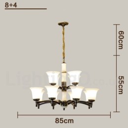 Luxuriöser rustikaler Retro-Kerzenleuchter aus reinem Messing im Vintage-Stil mit Steinanhänger und Glasschirmen