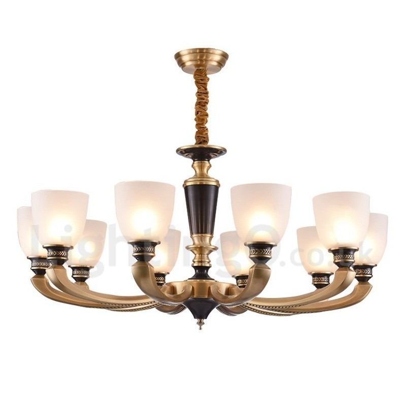 Luxuriöser rustikaler Retro-Vintage-Kerzenleuchter aus reinem Messing mit Glasschirmen