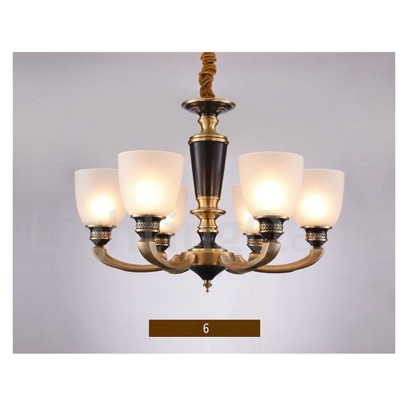 Luxuriöser rustikaler Retro-Vintage-Kerzenleuchter aus reinem Messing mit Glasschirmen