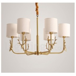 Luxuriöser rustikaler Retro-Vintage-Kerzenleuchter aus reinem Messing mit Stoffschirmen