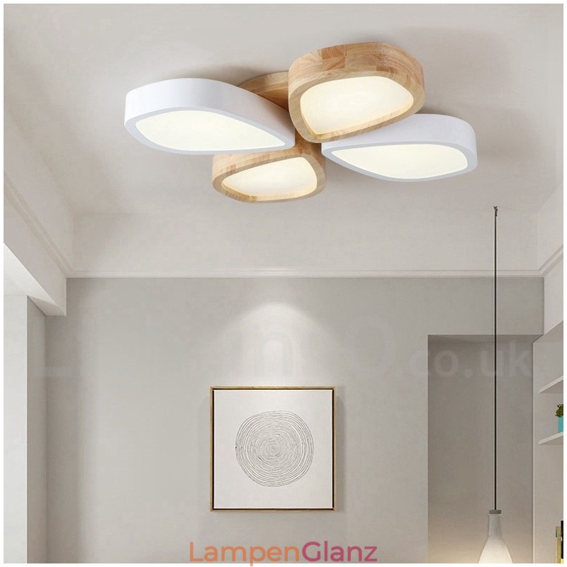 Dimmbare ultradünne Deckenleuchte aus Blütenholz mit Acrylschirm, Deckenlampe im nordischen Stil