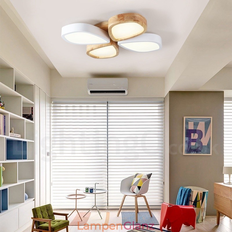 Dimmbare ultradünne Deckenleuchte aus Blütenholz mit Acrylschirm, Deckenlampe im nordischen Stil