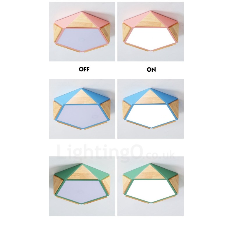 Dimmbare Macaron Multi Farben Holz Deckenleuchte mit Acrylschirm Deckenlampe Nordischer Stil