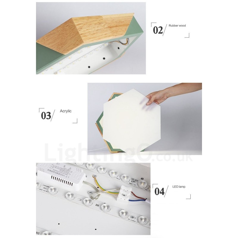 Dimmbare Macaron Ultradünne Mehrfarbige Holz-Deckenleuchte mit Acrylschirm Deckenlampe im nordischen Stil