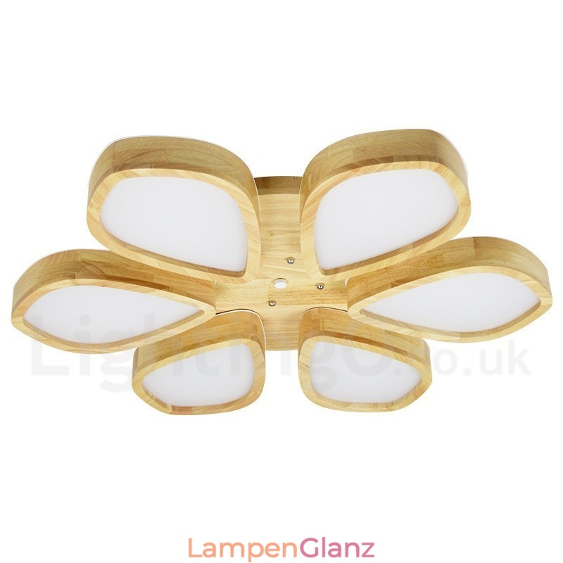 Deckenleuchte mit Blütenblatt-Design aus Holz mit Acrylschirm, Deckenlampe im nordischen Stil