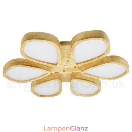 Deckenleuchte mit Blütenblatt-Design aus Holz mit Acrylschirm, Deckenlampe im nordischen Stil