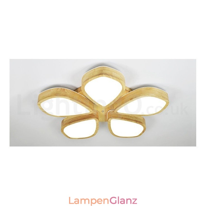 Deckenleuchte mit Blütenblatt-Design aus Holz mit Acrylschirm, Deckenlampe im nordischen Stil