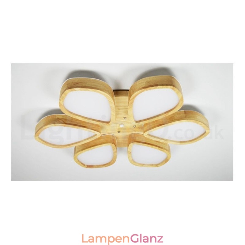 Deckenleuchte mit Blütenblatt-Design aus Holz mit Acrylschirm, Deckenlampe im nordischen Stil
