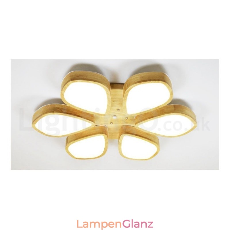 Deckenleuchte mit Blütenblatt-Design aus Holz mit Acrylschirm, Deckenlampe im nordischen Stil