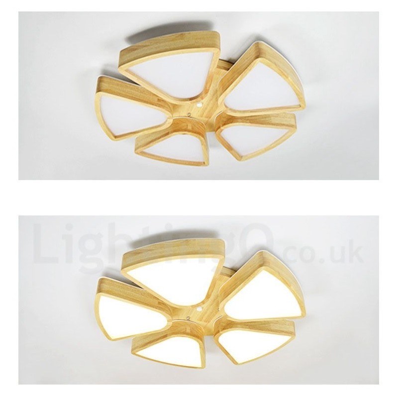 Deckenleuchte mit Blütenblatt-Design aus Holz mit Acrylschirm, Deckenlampe im nordischen Stil