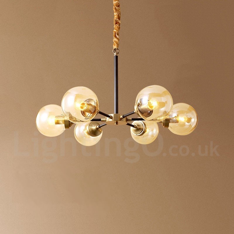 Luxuriöser rustikaler Kronleuchter im Retro-Vintage-Stil aus reinem Messing mit Glasschirmen