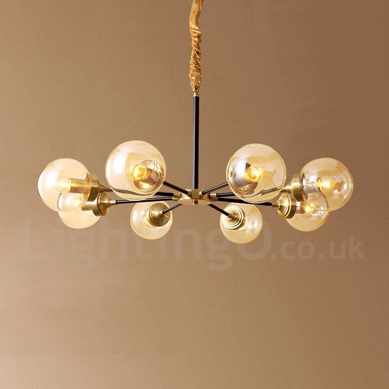 Luxuriöser rustikaler Kronleuchter im Retro-Vintage-Stil aus reinem Messing mit Glasschirmen
