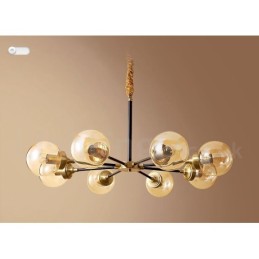 Luxuriöser rustikaler Kronleuchter im Retro-Vintage-Stil aus reinem Messing mit Glasschirmen