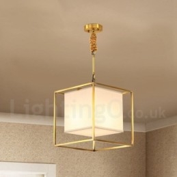 Hängeleuchte aus reinem Messing, schlicht, rustikal, Retro, Vintage, Messing, mit Stoffschirm