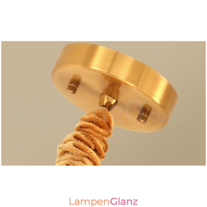 Hängeleuchte aus reinem Messing, schlicht, rustikal, Retro, Vintage, Messing, mit Stoffschirm