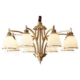 Großer luxuriöser rustikaler Retro-Vintage-Kronleuchter aus reinem Messing mit Glasschirmen