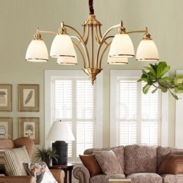 Großer luxuriöser rustikaler Retro-Vintage-Kronleuchter aus reinem Messing mit Glasschirmen