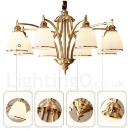 Großer luxuriöser rustikaler Retro-Vintage-Kronleuchter aus reinem Messing mit Glasschirmen