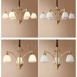 Großer luxuriöser rustikaler Retro-Vintage-Kronleuchter aus reinem Messing mit Glasschirmen