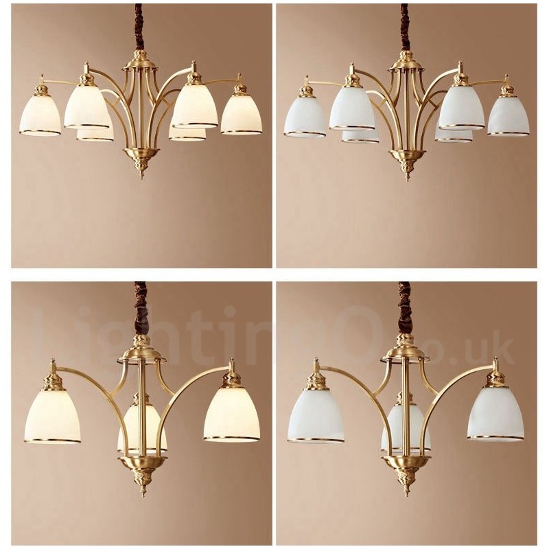 Großer luxuriöser rustikaler Retro-Vintage-Kronleuchter aus reinem Messing mit Glasschirmen