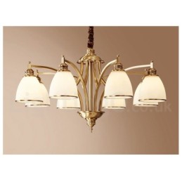 Großer luxuriöser rustikaler Retro-Vintage-Kronleuchter aus reinem Messing mit Glasschirmen