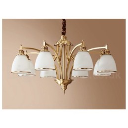 Großer luxuriöser rustikaler Retro-Vintage-Kronleuchter aus reinem Messing mit Glasschirmen