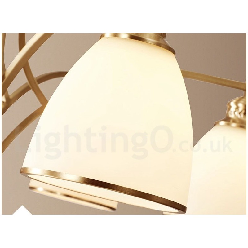 Großer luxuriöser rustikaler Retro-Vintage-Kronleuchter aus reinem Messing mit Glasschirmen