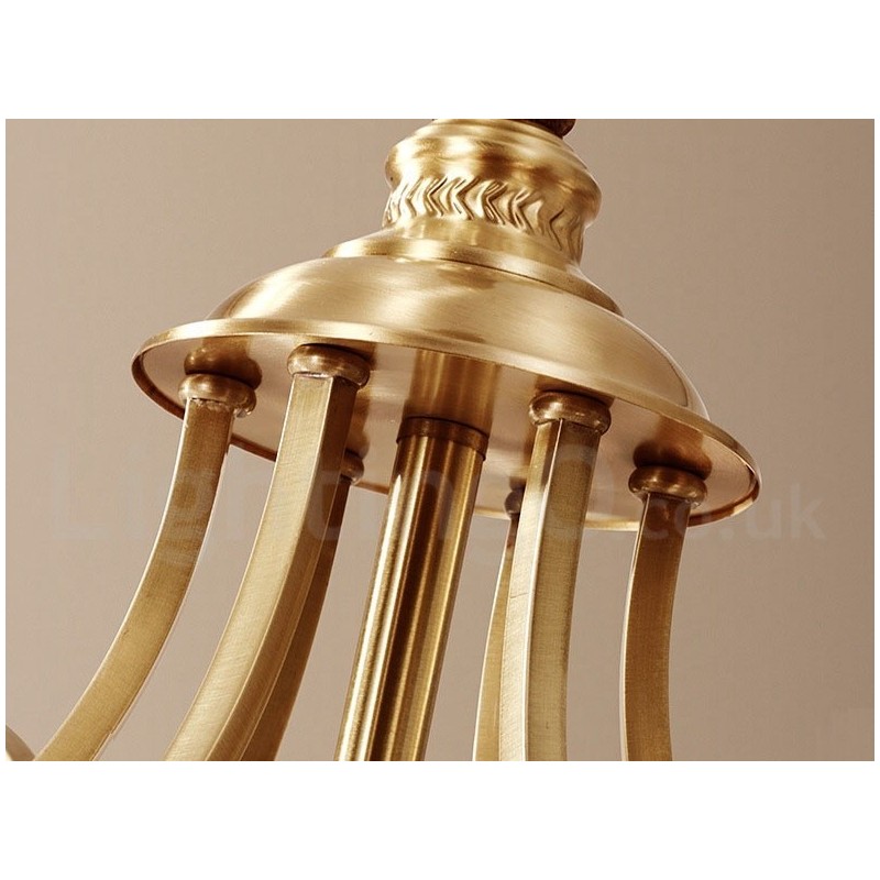Großer luxuriöser rustikaler Retro-Vintage-Kronleuchter aus reinem Messing mit Glasschirmen