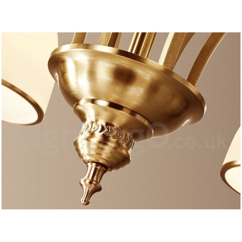 Großer luxuriöser rustikaler Retro-Vintage-Kronleuchter aus reinem Messing mit Glasschirmen
