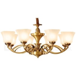 Großer luxuriöser rustikaler Retro-Vintage-Kronleuchter aus reinem Messing mit Glasschirmen