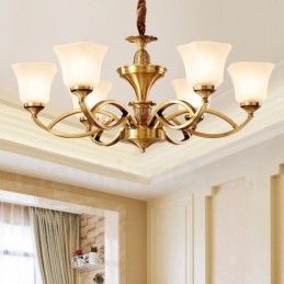 Großer luxuriöser rustikaler Retro-Vintage-Kronleuchter aus reinem Messing mit Glasschirmen