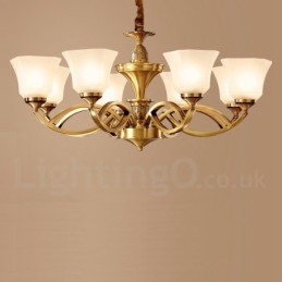 Großer luxuriöser rustikaler Retro-Vintage-Kronleuchter aus reinem Messing mit Glasschirmen
