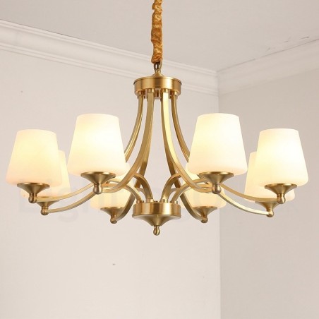 Großer luxuriöser rustikaler Retro-Vintage-Kronleuchter aus reinem Messing mit Glasschirmen Großer luxuriöser rustikaler Retro-Vintage-Kronleuchter aus reinem Messing mit Glasschirmen