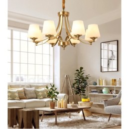 Großer luxuriöser rustikaler Retro-Vintage-Kronleuchter aus reinem Messing mit Glasschirmen