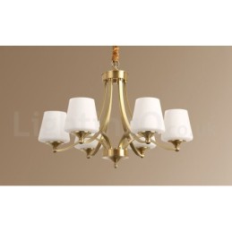Großer luxuriöser rustikaler Retro-Vintage-Kronleuchter aus reinem Messing mit Glasschirmen