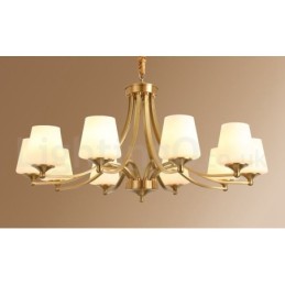 Großer luxuriöser rustikaler Retro-Vintage-Kronleuchter aus reinem Messing mit Glasschirmen