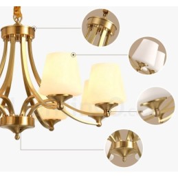 Großer luxuriöser rustikaler Retro-Vintage-Kronleuchter aus reinem Messing mit Glasschirmen