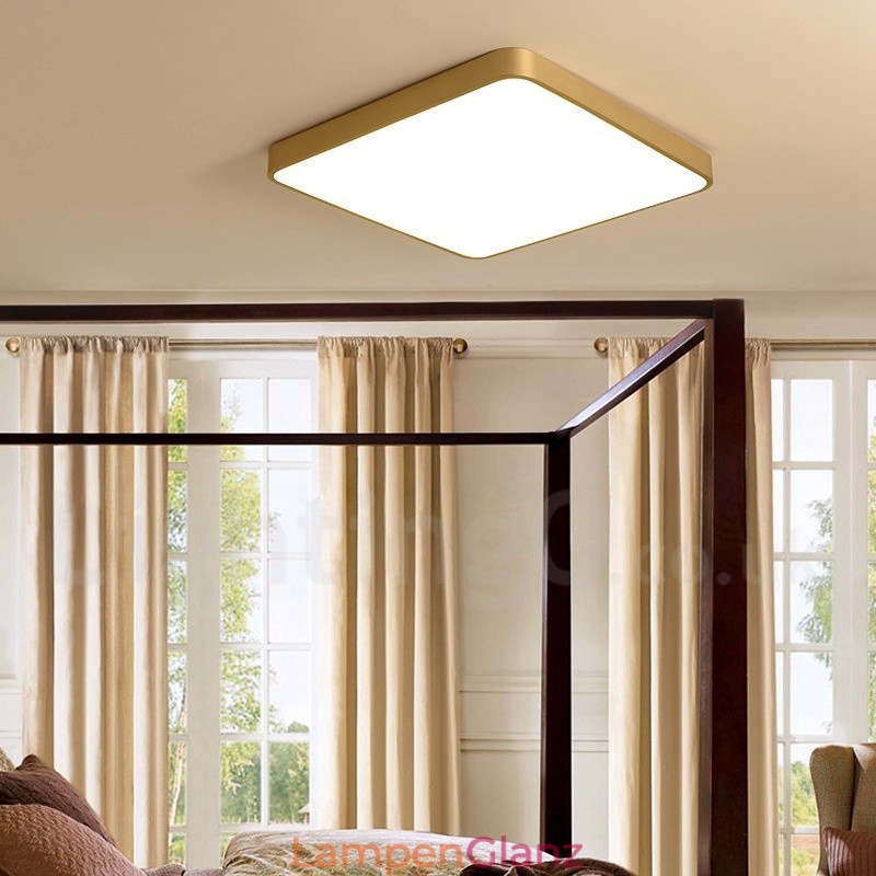 Ultradünne, quadratische, dimmbare, moderne Deckenleuchten im nordischen Stil aus Messing mit Acrylschirm, können auch als Wandleuchte verwendet werden.