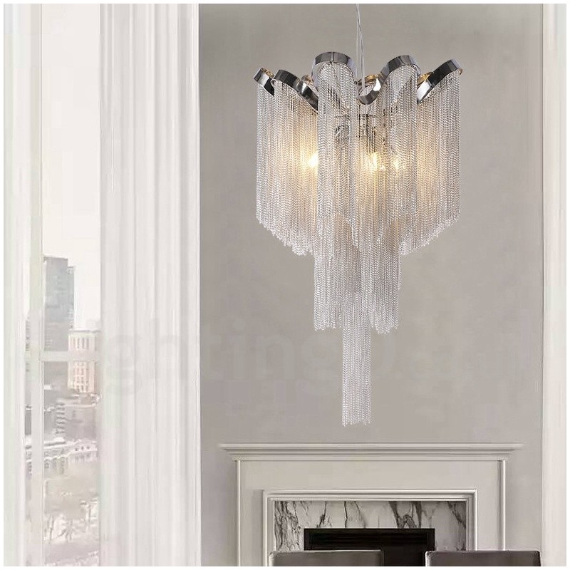 Aluminium Quasten Kronleuchter Designer Pendelleuchte Silber Farbe
