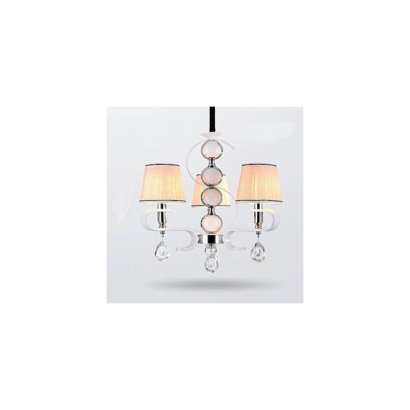 Stoff Kronleuchter 3 Licht High Grade Lampe Weiß Jade Silber Ring