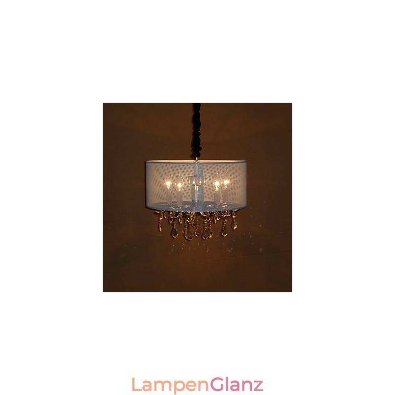 Moderne Kristall-Pendelleuchte mit 5 Lichtern und halbtransparentem Schirm