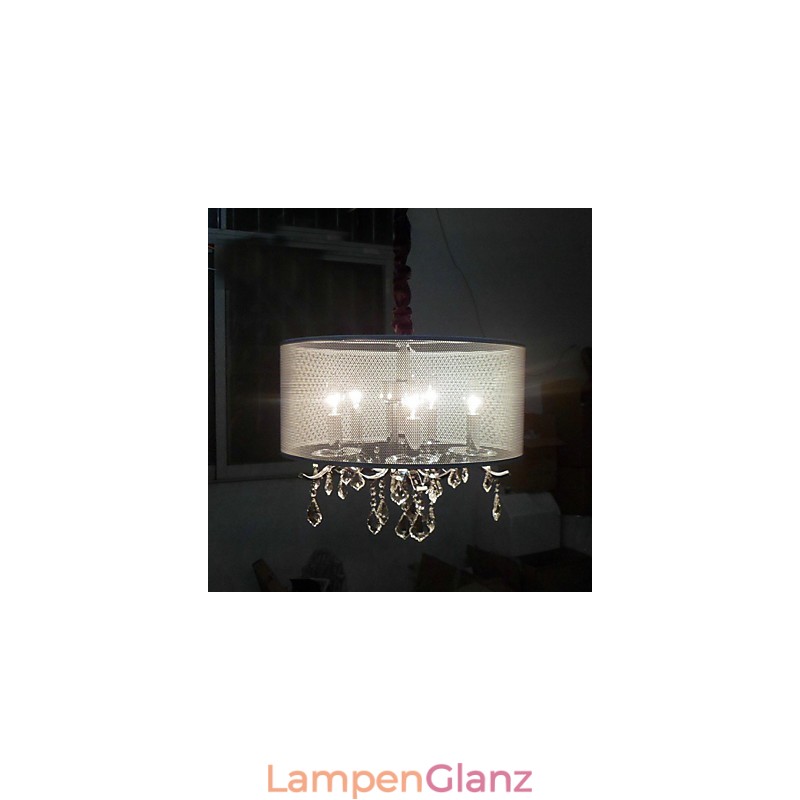 Moderne Kristall-Pendelleuchte mit 5 Lichtern und halbtransparentem Schirm