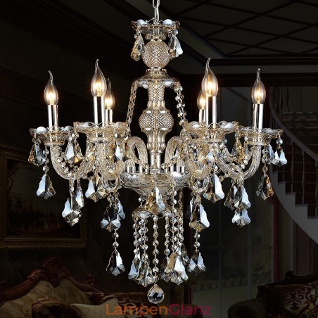 6 Lichter Retro Cognac Farbe K9 Kristall Moderner Kronleuchter