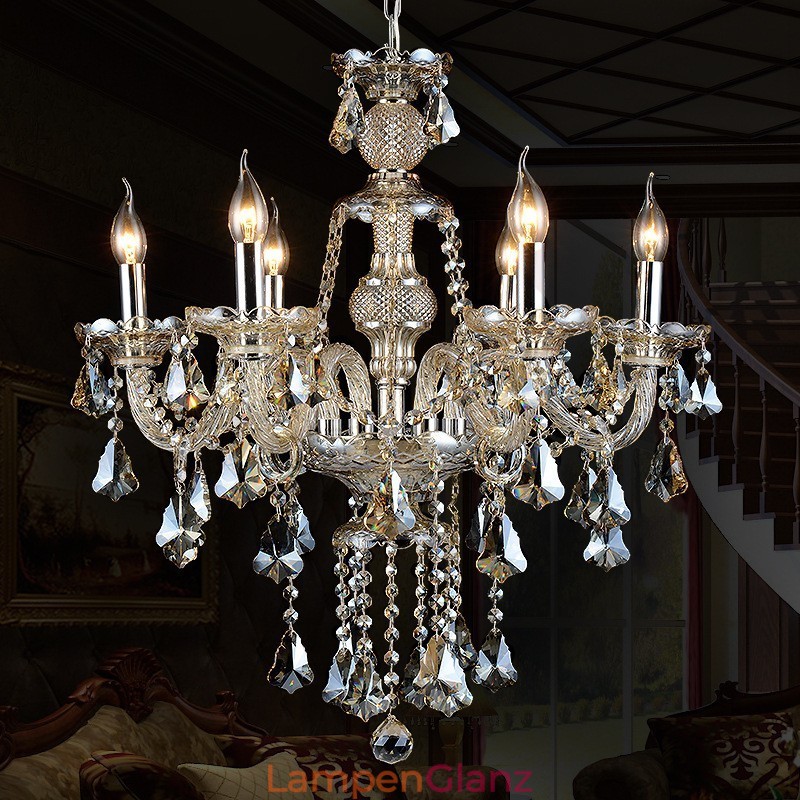 6 Lichter Retro Cognac Farbe K9 Kristall Moderner Kronleuchter